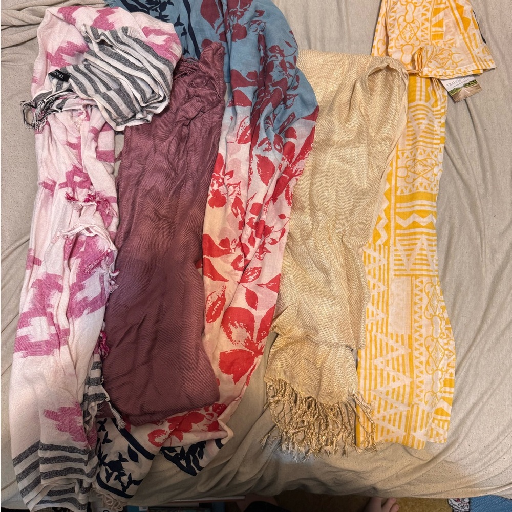 Mixed Scarf Lot - Floral & Geometric Prints in Pink, Red, Blue, Yellow, Cream
